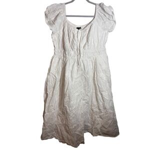 Torrid White Embroidered Voile Cap Sleeve Smocked Waist Midi Dress Size 2
